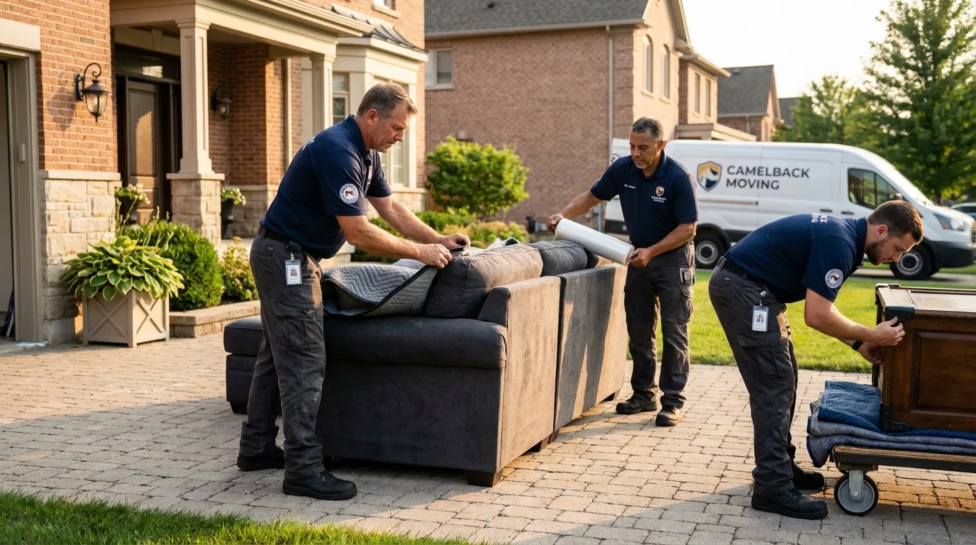 Large estate moving crew wrapping furniture in Goffstown, NH